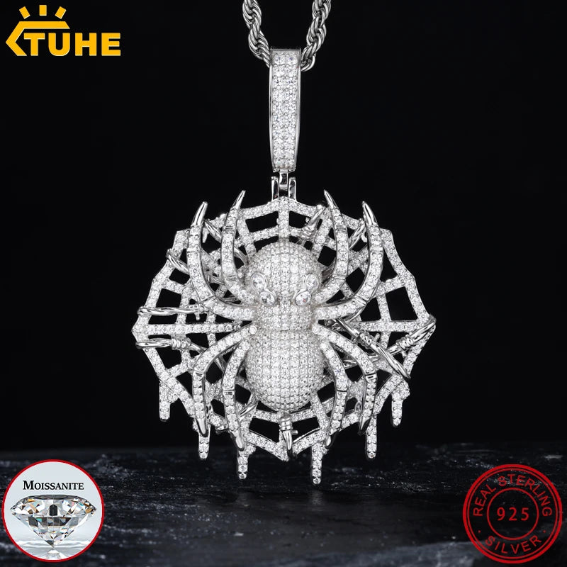 TUHE Hight Quality VVS1 Moissanite Spider pendant 925 Sterling Silver Pendant For Men Hip Hop Jewelry