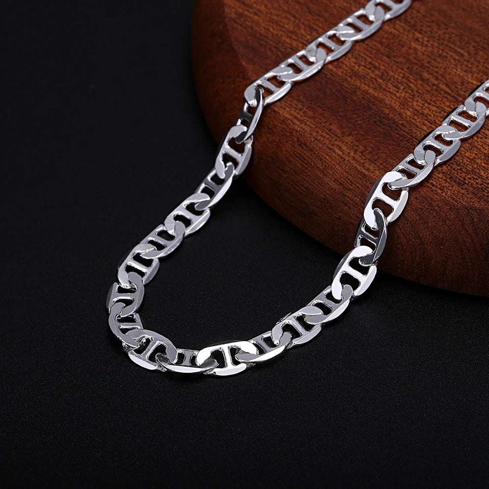 Silver-Tone 6MM Mariner Chain Necklace Bracelet Set