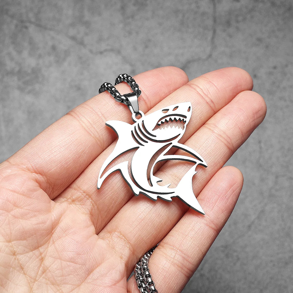 Great White Shark Hollow Men Necklaces Stainless Steel Pendant Sweater Chain Women Punk Fashion Jewelry Accessories