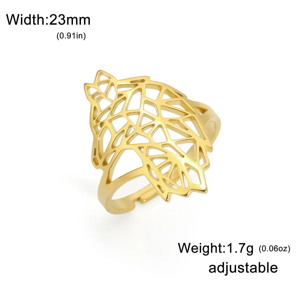 Hollow Geometric Animal Head Adjustable Ring — Stainless Steel