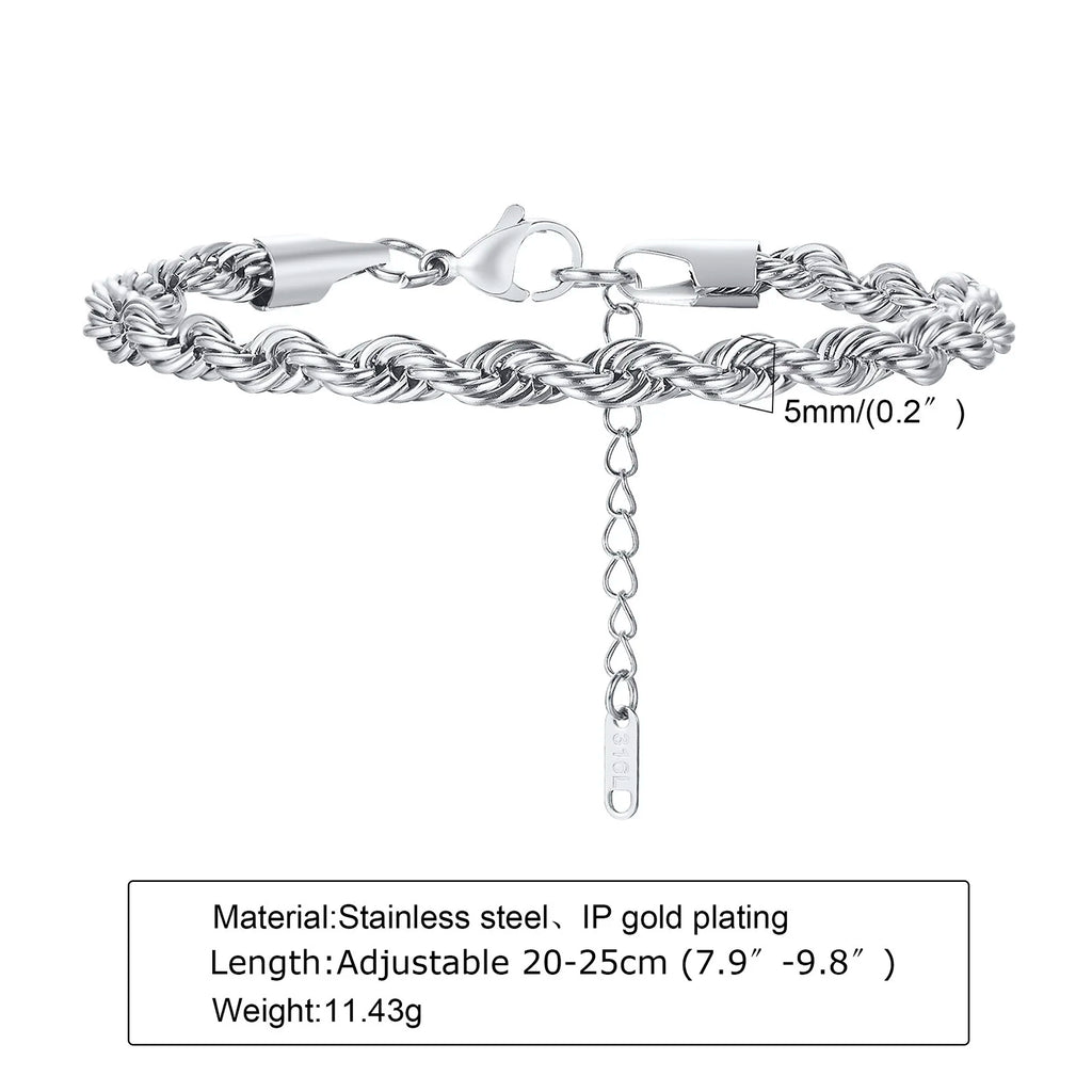 Gold Rope Chain Bracelet 5mm — Stainless Steel