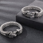Nordic Viking Jewelry Man Bracelet With Snake Owl Wolf Head Solid Stainless Steel 12MM Mesh Link Chain Men's Bracelets