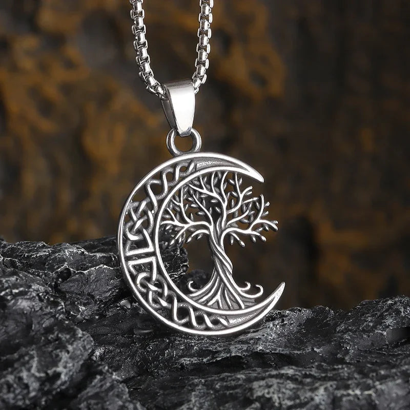 Sun Hugging Moon Round Pendant — Stainless Steel