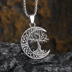Sun Hugging Moon Round Pendant — Stainless Steel