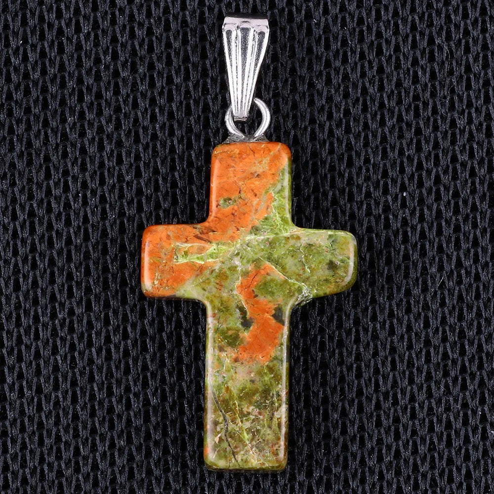 Tiny Natural Stone Turquoise Opal Cross Pendant Necklace With Stones Women Leahter Chain Choker Female Jewelry Party Girls Gift