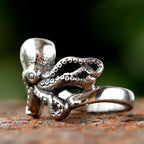 2024 New 316L Stainless Steel Vintage COOL Octopus Ring With Patterns Gothic For Men Women Punk Motorcycle Jewelry