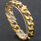 Vintage Black Stainless Steel Bracelet for Man Men's 15MM Wide Curb Link Chain Bracelets Bangles Armband Jewelry