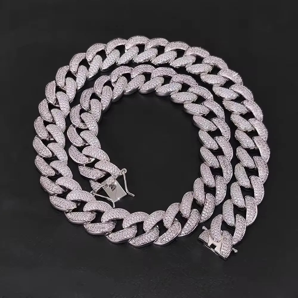 Gold Cuban Chain Necklace Iced Out 18MM 3-Row