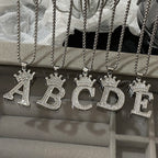 Freetry 26 Letters A-Z Zircon Crown Pendant Necklace for Women Men Punk Initial Alphabet Necklaces Hip Hop Choker Chain