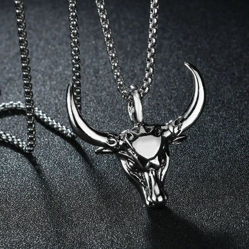 Bull Buffalo Skull Pendant Stainless Steel Chain Necklace