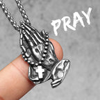 Praying Hands Cross Pendant — Stainless Steel