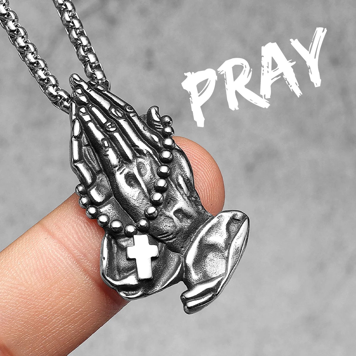 Praying Hands Cross Pendant — Stainless Steel