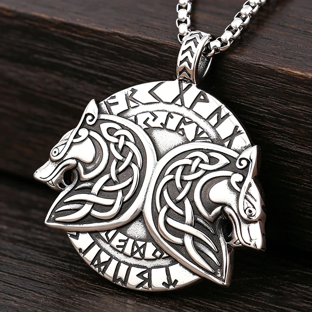 Stainless Steel Viking Fenrir Wolf Pendant Necklace Vintage Nordic Rune Men Jewelry Best Gift Wholesale Dropshipping