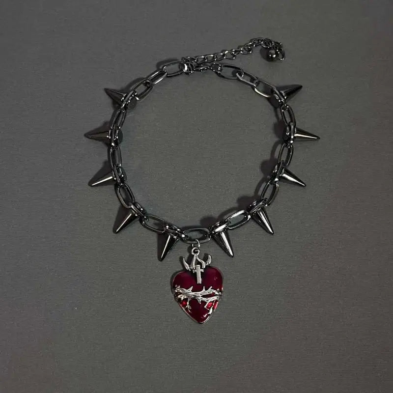 Punk Thorn Heart Pendant Necklace