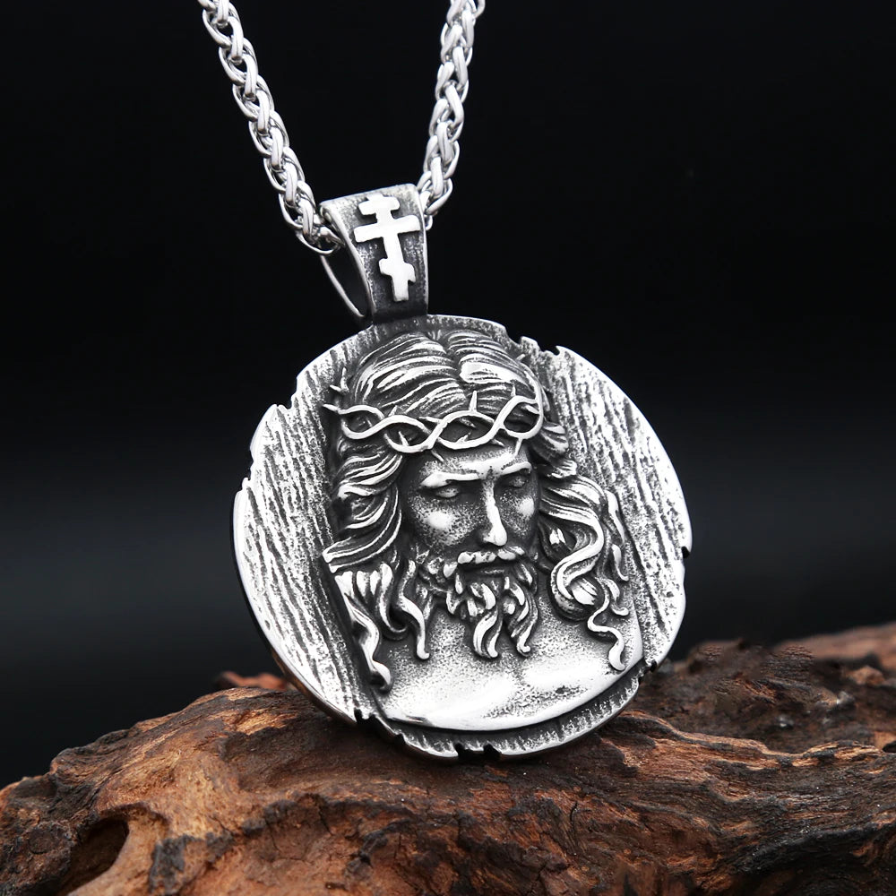 Jesus Round Pendant — Stainless Steel