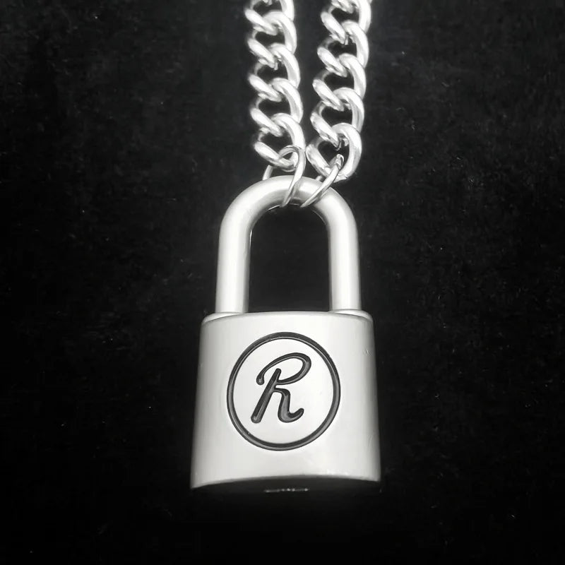 Luxury R Lock Necklace Punk Rock Buckle Pendant Necklace Female Trend Necklace For Women Men Girls Party Jewelry