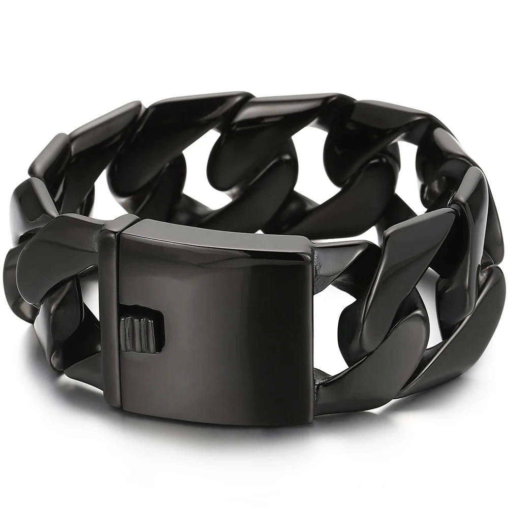 Black 31MM Chunky Cuban Link Chain Bracelet for Men Heavy Stainless Steel Men's Bracelets Birthday Gifts for Dad