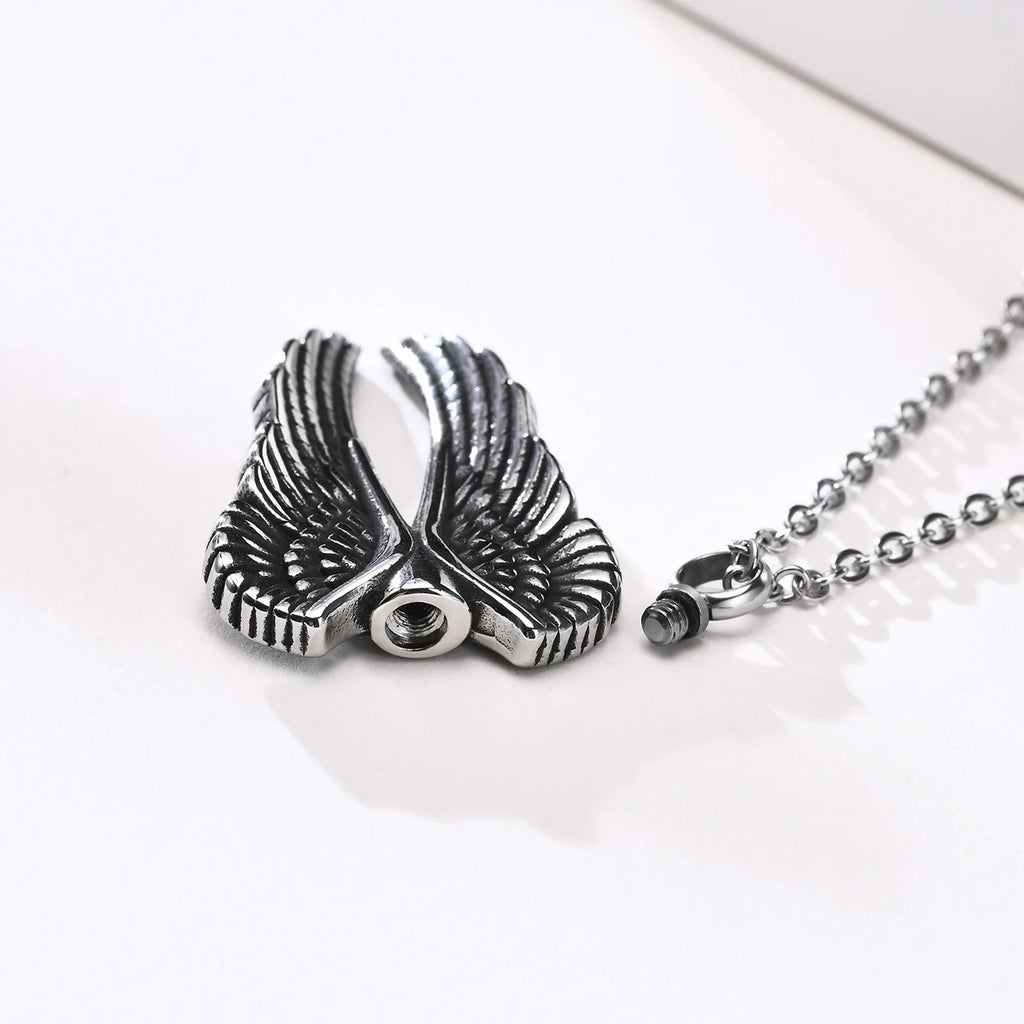 Angel Wing Urn Pendant — Stainless Steel