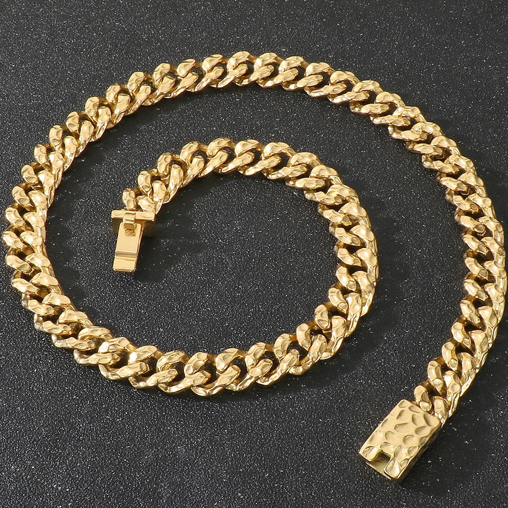 60CM Long 13MM Wide Choker Necklace Man Men's Solid Stainless Steel Curb Cuban Link Chain Necklaces for Men Male