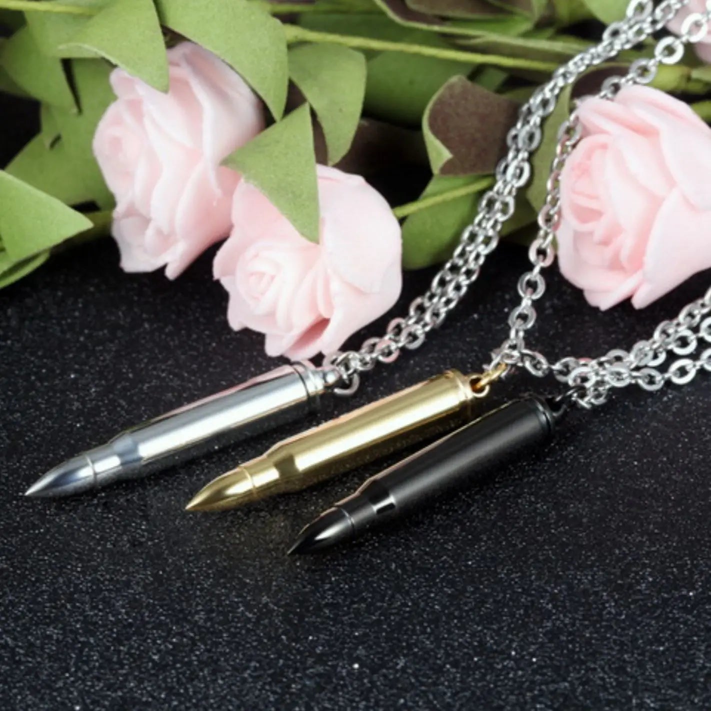 Personality Hip Hop Bullet Commemorative Pendant Domineer Titanium Steel Men's Necklace Bullet Pendant Bulk Order Cool Handsome