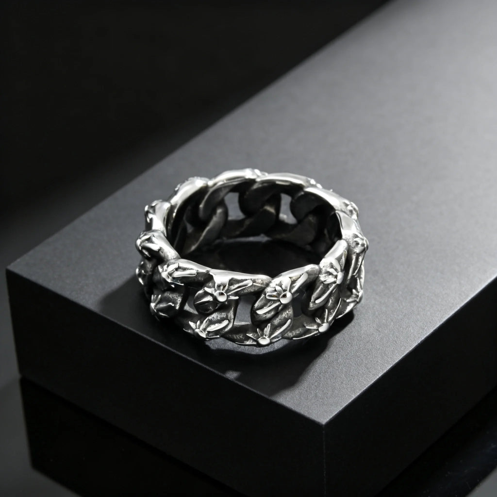 Fashion Unique Twist Chain Rings for Men Stainless Steel Geometric Pattern Chunky Ring Non-fading Vintage Finger Jewelry Gift