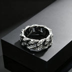 Fashion Unique Twist Chain Rings for Men Stainless Steel Geometric Pattern Chunky Ring Non-fading Vintage Finger Jewelry Gift
