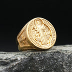 Cross Saint Benedict Steel Ring Vintage 316L Religious