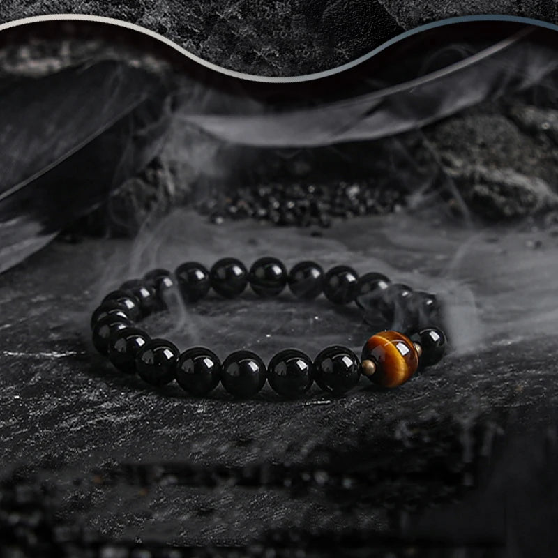 Block Volcanic Lava Stone Bracelet Men Black Classic Matte Obisidian Labradorite Bead Jewelry Women Birthday Gift for