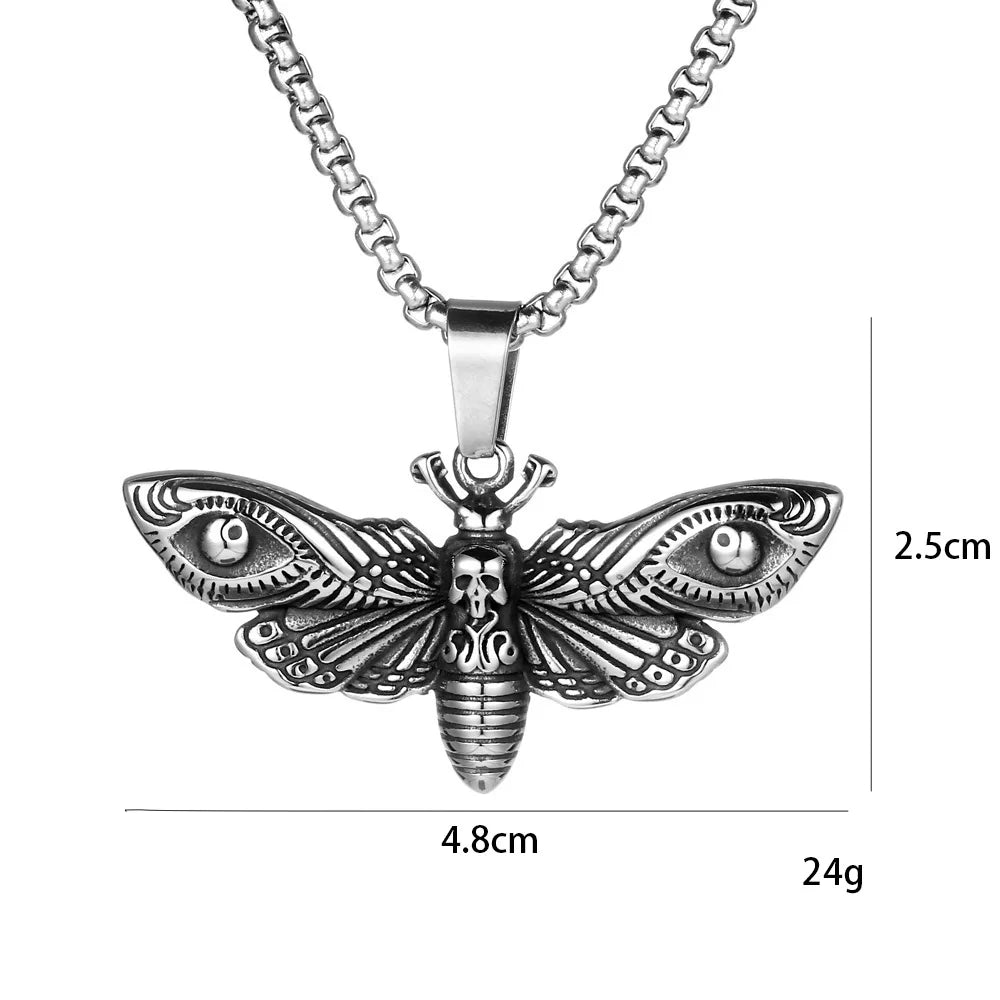 Stainless Steel Vintage Moth Pendant Necklace