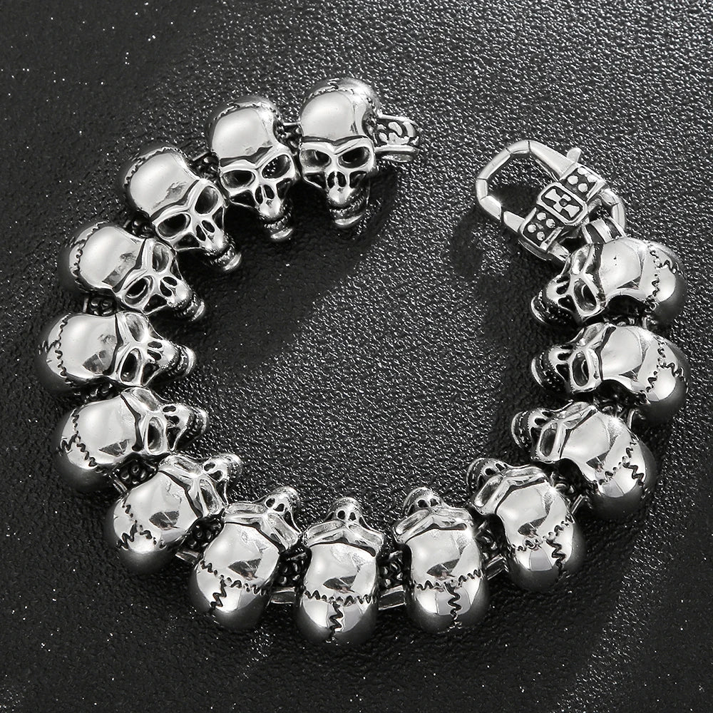 Punk Rock Skull Head Link Chain Necklace for Men Heavy Stainless Steel Men's Necklaces Choker Gothic Jewelry Items
