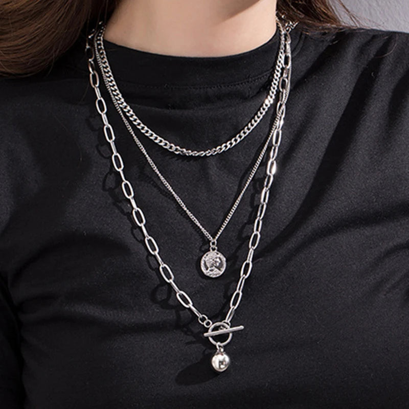 Fashion Chain Link Choker Heart Lock Cross Necklace Pendant For Women Men Silver Color Goth Jewelry Party Punk Long Necklaces