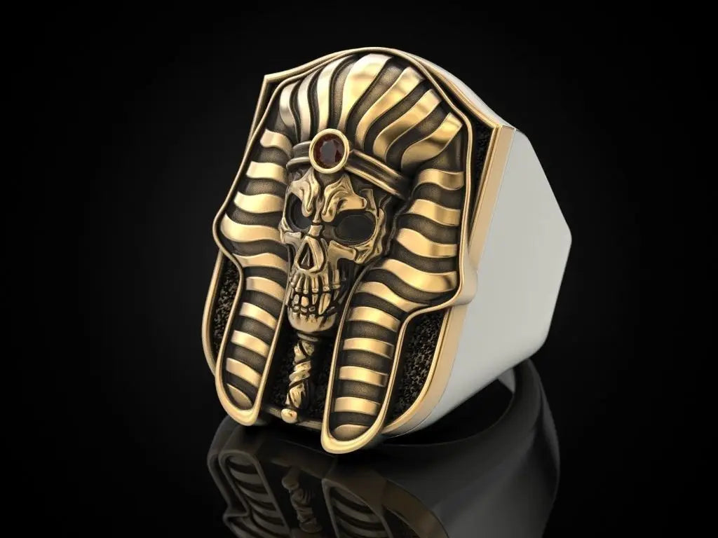 2026 New Egyptian Pharaoh Skull 925 Silver Plated Gold Two tone Ring European and American Exaggerated Punk Punk Ring
