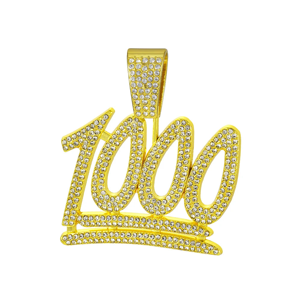 Fashion Shine Number 1000 Fraction Pendant Necklace With14mm Crystal Cuban Chain For Men Women Hip Hop Party Jewelry Accessories