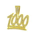 Fashion Shine Number 1000 Fraction Pendant Necklace With14mm Crystal Cuban Chain For Men Women Hip Hop Party Jewelry Accessories