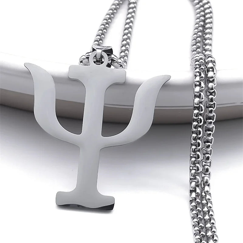 Greek Letter Silver Pendant Necklace — Stainless Steel