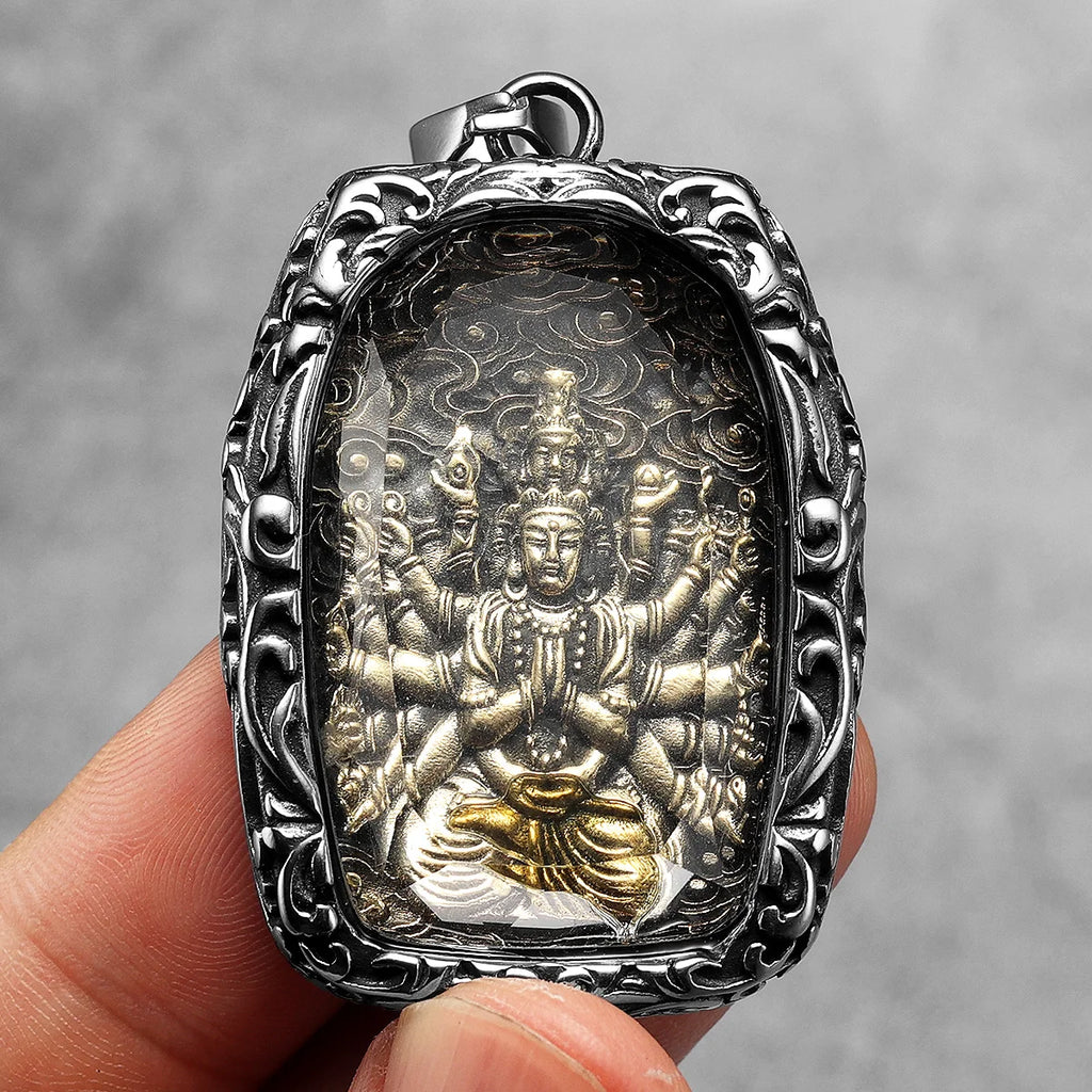 Buddha Glass Pendant Necklace — Stainless Steel