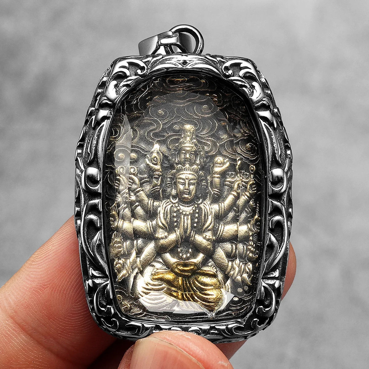 Buddha Glass Pendant Necklace — Stainless Steel