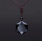 New Fashion Black Obsidian Pendant Necklace Obsidian Star Pendant Lucky Love Crystal Jewelry With Free Rope Drop