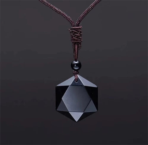 New Fashion Black Obsidian Pendant Necklace Obsidian Star Pendant Lucky Love Crystal Jewelry With Free Rope Drop