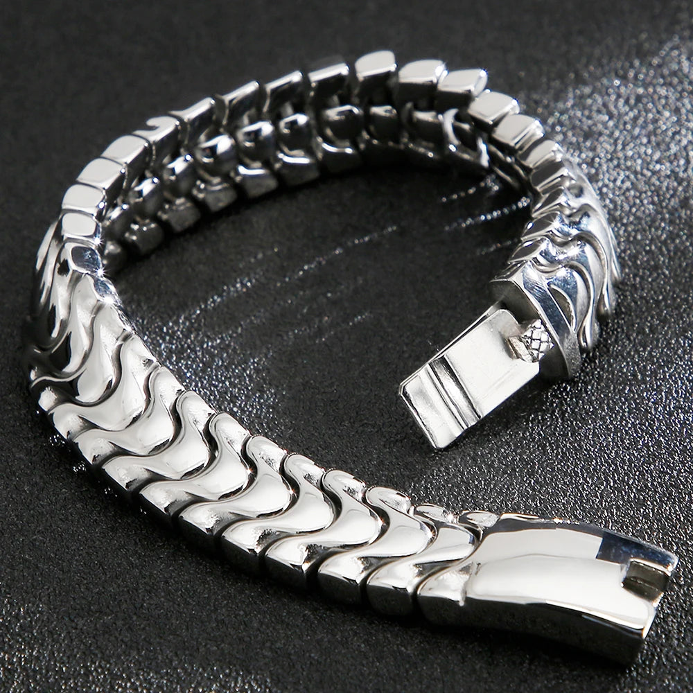 High Polished Shiny Stainless Steel Chain Bracelet for Man Luxury Birthday Jewelry Gifts for Him Dad Logo/Name Engraved