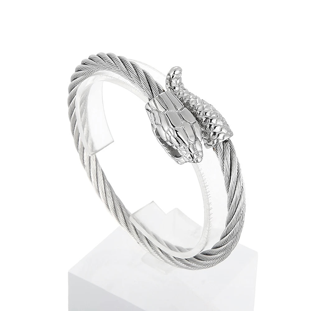 Vintage Nordic Viking Stainless Steel Snake Head Bracelet For Men Boys Rock Hip Hop Animal Bracelets Punk Charm Fashion