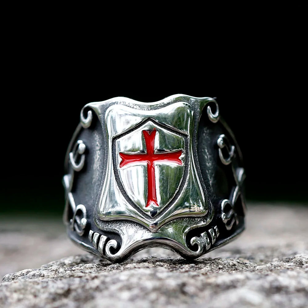 Knights Templar Red Cross Biker Ring — Stainless Steel