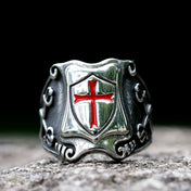 Knights Templar Red Cross Biker Ring — Stainless Steel