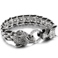 Gothic Double Wolf Heads On Hand Bands Bracelet For Men Stainless Steel Viking Jewelry Men's Bracelets With Spring Ring