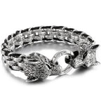 Gothic Double Wolf Heads On Hand Bands Bracelet For Men Stainless Steel Viking Jewelry Men's Bracelets With Spring Ring