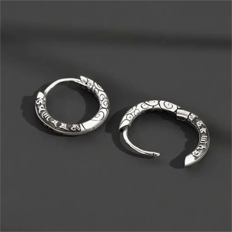 Six-Character Mantra Auspicious Cloud Huggie Hoop Earrings