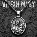 Virgin Mary Pendant Necklace Stainless Steel Vintage