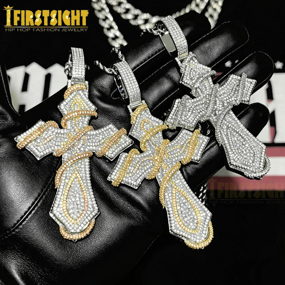 2026 New Iced Out Barbed Wire Wrapped Cross Pendant Necklace Silver Color Cubic Zirconia CZ Charm For Men Hip Hop