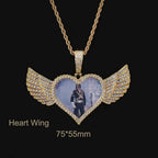 Angel Wings Photo Pendant Necklace Iced Out