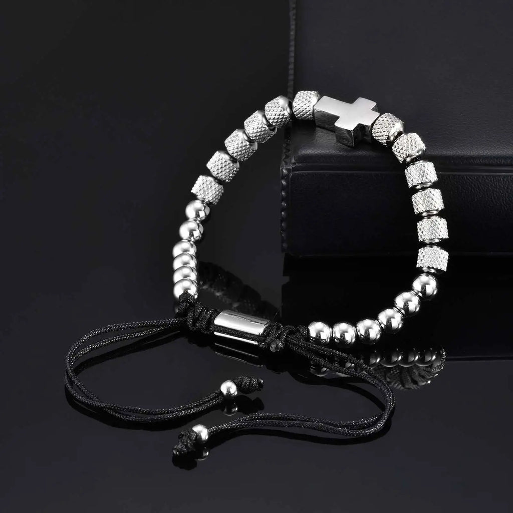 Cross Pineapple Bead Bracelet — Stainless Steel